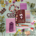 Fun and playful lifestyle photo of Highland Cow bundle surrounded by flowers and rustic farm elements with bright cheerful lighting